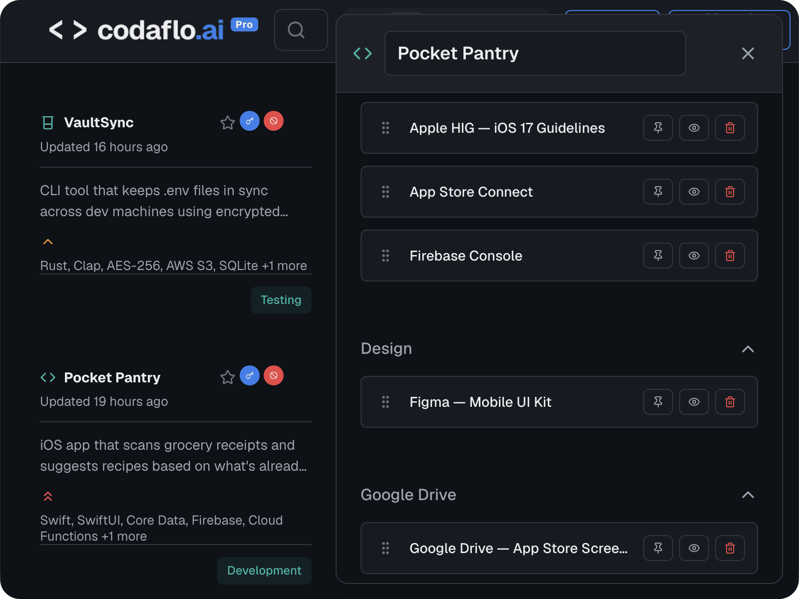 Documentation hub with categorized links, resource types, and one-click access